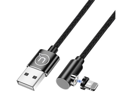 USAMS U54 adatkábel (USB - lightning, 2A, gyorstöltő, 100cm, 90 fokos, mágneses) FEKETE