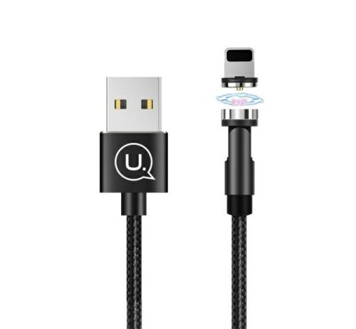 USAMS U59 adatkábel (USB - lightning, 2.1A, gyorstöltő, 100cm, mágneses csatlakozó) FEKETE