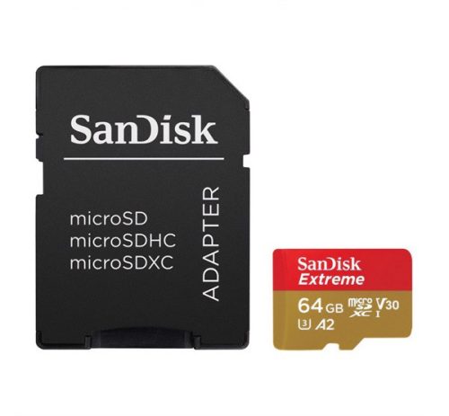 SANDISK EXTREME memóriakártya 64GB (microSDXC, Class 10, UHS-1, 170MB/s) + SD adapter