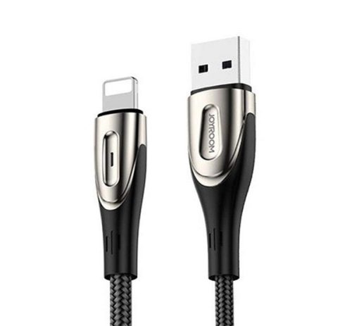 JOYROOM SHARP adatkábel (USB - lightning, 2.4A, gyorstöltő, 300cm, cipőfűző, LED jelzés) FEKETE