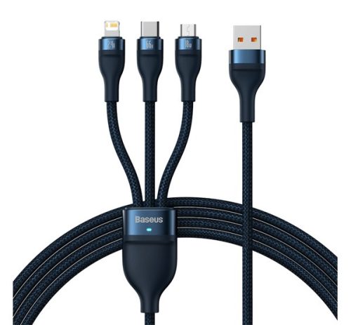 BASEUS FLASH SERIES adatkábel 3in1 (USB - lightning/microUSB/Type-C, 3.5A, gyorstöltő, 66W, 120cm) SÖTÉTKÉK