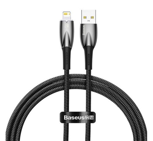 BASEUS GLIMMER adatkábel (USB - lightning, 2.4A, gyorstöltő, 100cm, törésgátló) FEKETE