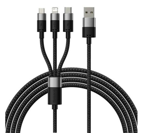 BASEUS töltőkábel 3in1 (USB - lightning/microUSB/Type-C, 17W, gyorstöltő, 120cm, cipőfűző) FEKETE