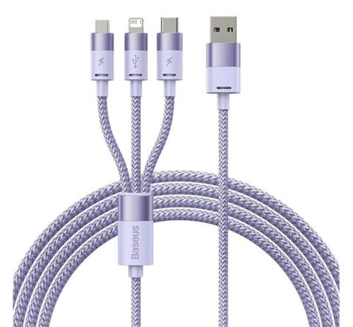 BASEUS töltőkábel 3in1 (USB - lightning/microUSB/Type-C, 17W, gyorstöltő, 120cm, cipőfűző) LILA