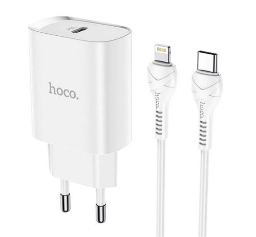 HOCO N14 hálózati töltő Type-C aljzat (20W, PD gyorstöltő + lightning kábel) FEHÉR