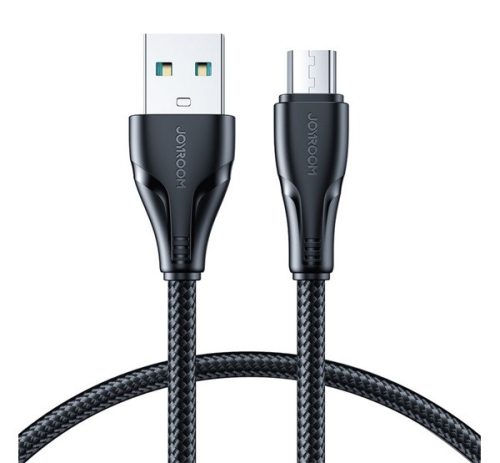 JOYROOM SURPASS adatkábel (USB - microUSB, 2.4A, gyorstöltő, 25cm, törésgátló) FEKETE