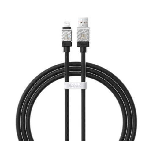 BASEUS COOLPLAY adatkábel (USB - lightning, 2.4A, gyorstöltő, 100cm, törésgátló) FEKETE