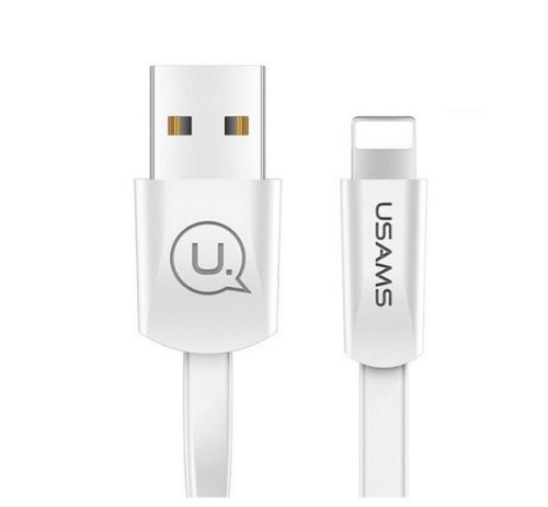 USAMS U2 adatkábel (USB - lightning, 2A, gyorstöltő, 120cm, lapos kábel) FEHÉR