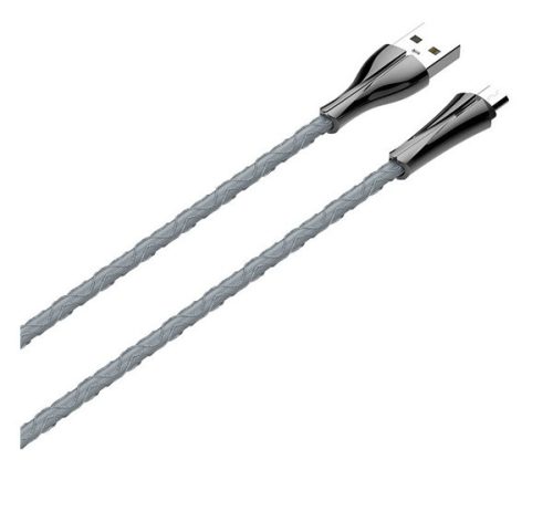 LDNIO LS462 adatkábel (USB - microUSB, 2.4A, gyorstöltő, 200cm, LED jelzés) SÖTÉTSZÜRKE