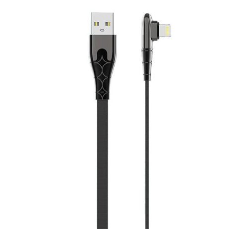 LDNIO LS581 adatkábel (USB - lightning, 2.4A, 100cm, lapos kábel, 90 fokos) FEKETE