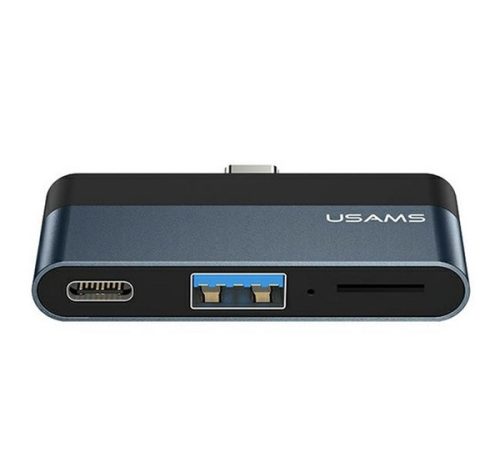 USAMS adapter (USB+Type-C aljzat, microSD kártyaolvasó - Type-C) SÖTÉTSZÜRKE