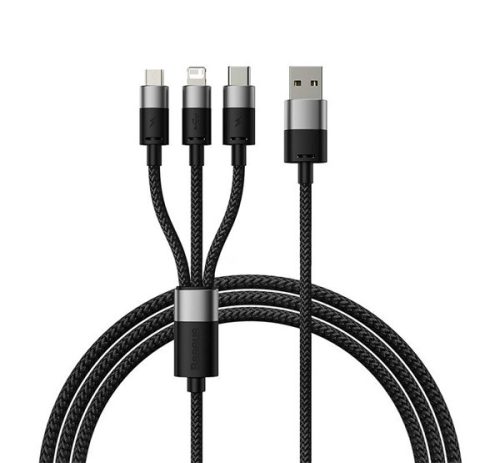 BASEUS STARSPEED adatkábel 3in1 (USB - lightning/microUSB/Type-C, 3.5A, PD gyorstöltő, 60cm) FEKETE