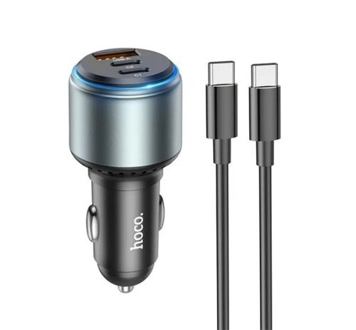 HOCO NZ9 autós töltő USB+2 Type-C aljzat (95W, PD gyorstöltő + Type-C kábel) FEKETE