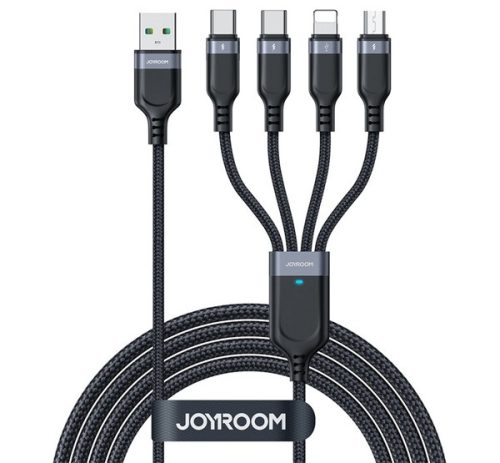 JOYROOM adatkábel 4in1 USB - 2 Type-C/lightning/microUSB, 3.5A, gyorstöltő, 120cm FEKETE
