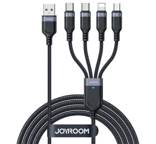 JOYROOM adatkábel 4in1 (USB - 2 Type-C/lightning/microUSB, 3.5A, gyorstöltő, 120cm) FEKETE