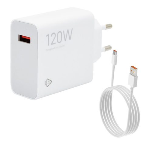 XIAOMI hálózati töltő USB aljzat (120W, PD gyorstöltő + Type-C kábel) FEHÉR