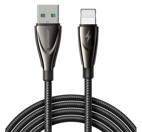 JOYROOM PIONEER adatkábel (USB - lightning, 3A, 120cm, gyorstöltő, cipőfüző) FEKETE