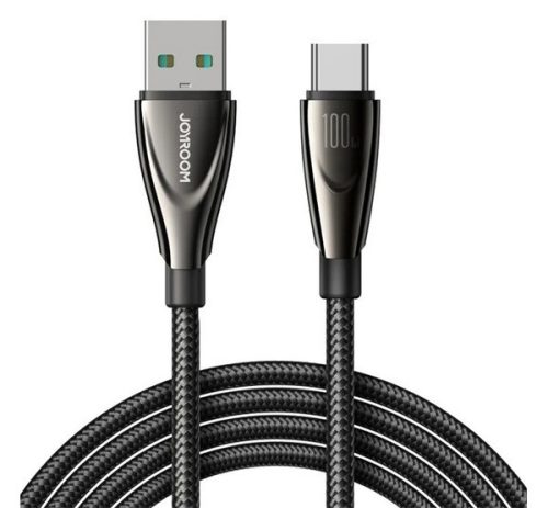 JOYROOM PIONEER adatkábel (USB - Type-C, 100W, 120cm, PD gyorstöltő, cipőfüző) FEKETE