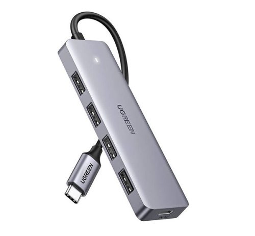 UGREEN Type-C HUB 5in1 (elosztó, 4 USB+Type-C aljzat, 16cm) VILÁGOSSZÜRKE