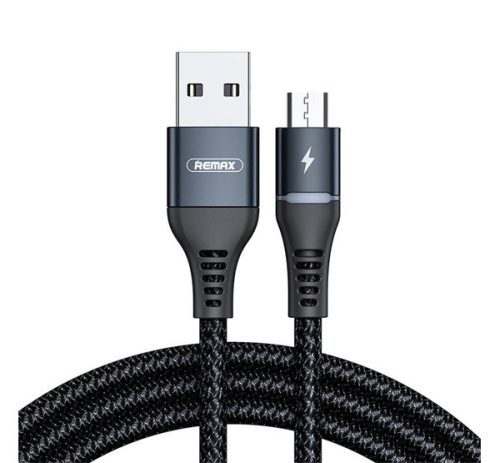 REMAX COLORFUL LIGHT adatkábel (USB - microUSB, 2.4A, gyorstöltő, 100cm) FEKETE