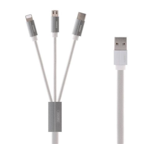 REMAX KEROLLA adatkábel 3in1 (USB - lightning/Type-C/microUSB, 2.4A, gyorstöltő, 100cm) FEHÉR