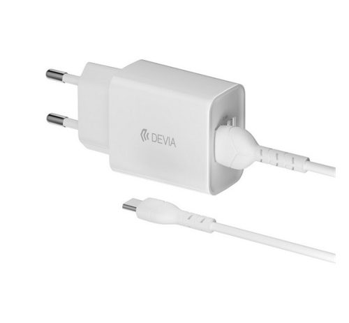 DEVIA SMART hálózati töltő 2 USB aljzat (12W, PD gyorstöltő + Type-C kábel) FEHÉR