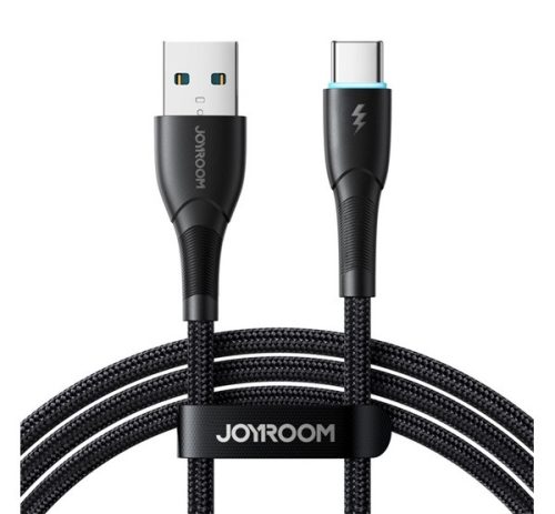 JOYROOM STARRY adatkábel (USB - Type-C, gyorstöltő, 100cm, cipőfűző, LED jelzés) FEKETE