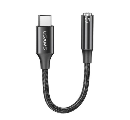 USAMS audió adapter kábel (3.5mm jack aljzat - Type-C) FEKETE