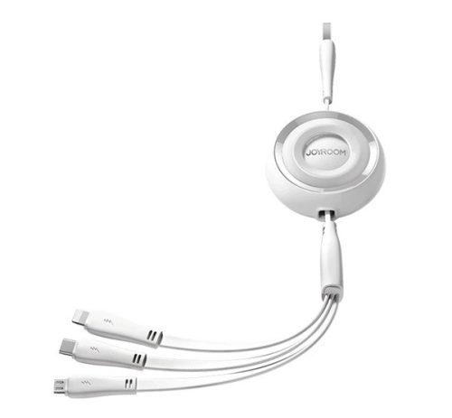 JOYROOM adatkábel 3in1 (USB - lightning/microUSB/Type-C, 3A, 100cm, csévélhető) FEHÉR