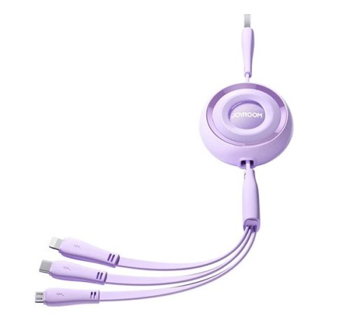 JOYROOM adatkábel 3in1 (USB - lightning/microUSB/Type-C, 3A, 100cm, csévélhető) LILA