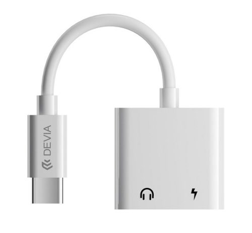 DEVIA audió adapter és töltőkábel (elosztó, 2 Type-C aljzat - Type-C, 5cm) FEHÉR