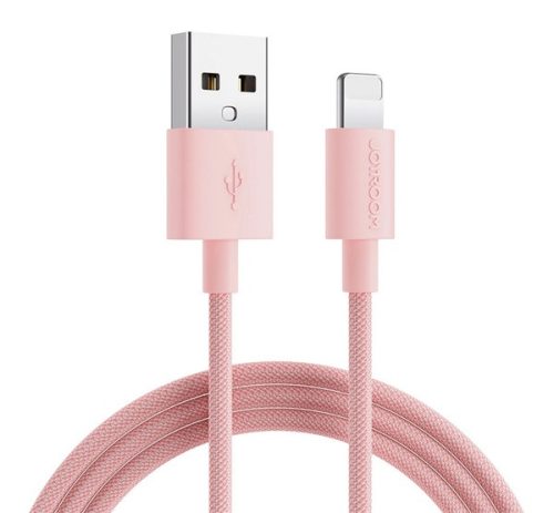 JOYROOM adatkábel (USB - lightning, 2.4A, 200cm, cipőfűző) RÓZSASZÍN