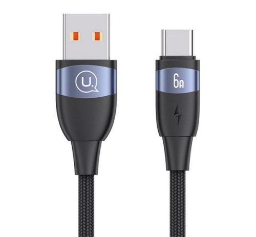 USAMS U85 adatkábel (USB - Type-C, 6A, gyorstöltő, 200cm, cipőfűző) FEKETE