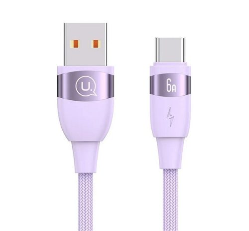 USAMS U85 adatkábel (USB - Type-C, 6A, gyorstöltő, 200cm, cipőfűző) LILA