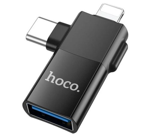 HOCO UA17 adapter 2in1 (USB aljzat - Type-C/lightning, OTG, adatátvitel és töltés) FEKETE