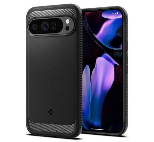 SPIGEN RUGGED ARMOR szilikon telefonvédő (ütésállóság, légpárnás sarok, karbon minta) FEKETE