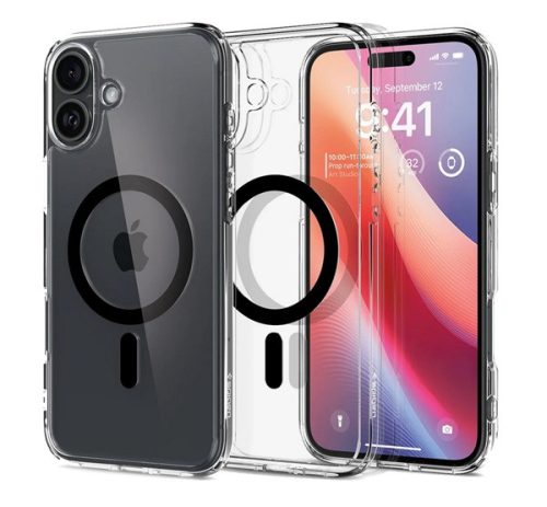 SPIGEN ULTRA HYBRID MAG műanyag telefonvédő (ütésállóság, légpárnás keret, MagSafe) FEKETE