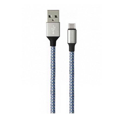 DEVIA VOGUE adatkábel (USB - Type-C, 12W, 100cm, cipőfűző) EZÜST/KÉK