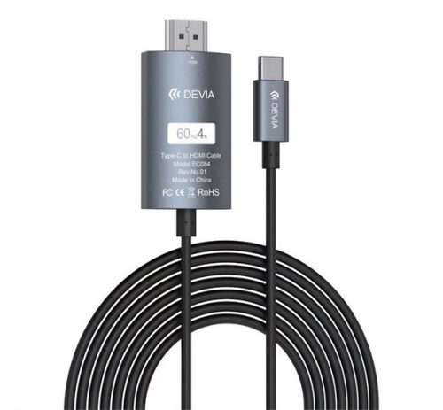 DEVIA STORM adatkábel (Type-C - HDMI, 4K 60Hz, gyorstöltő, 200cm) FEKETE