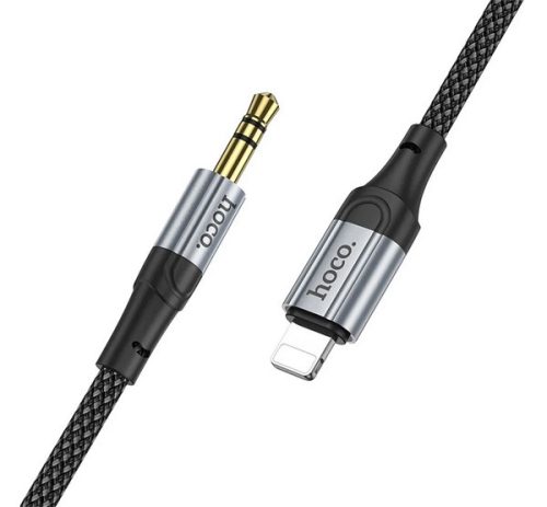 HOCO audió kábel (3.5mm jack - lightning, 100cm, AUX, cipőfűző) FEKETE