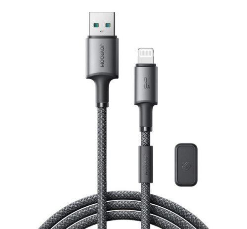 JOYROOM UNLIMITED adatkábel (USB - lightning, 3A, gyorstöltő, 120cm + mágneses kábelrendező) SZÜRKE