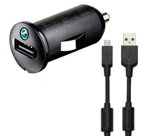 SONY ERICSSON AN400/AN401 autós töltő USB aljzat (6W + microUSB kábel) FEKETE