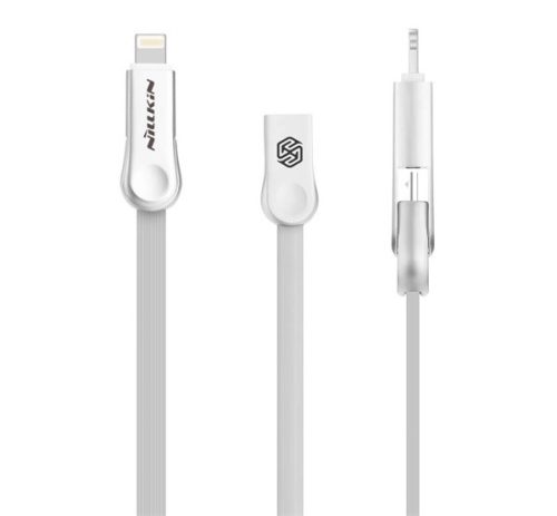 NILLKIN PLUS III adatkábel (USB - microUSB/lightning, 100cm, lapos kábel) FEHÉR