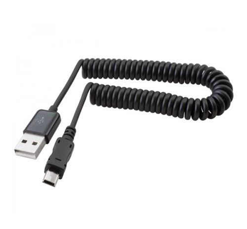 Adatkábel (USB - miniUSB, spirálkábel 38-100cm) FEKETE