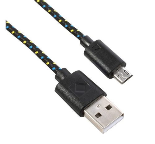 Adatkábel (USB - microUSB, 200cm, cipőfűző) FEKETE