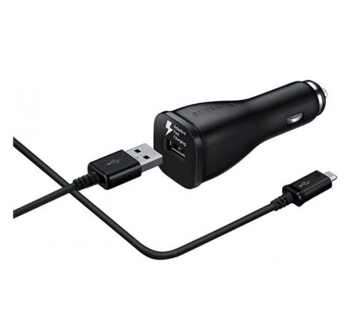 SAMSUNG autós töltő USB aljzat (10W, gyorstöltő + ECB-DU4EBE microUSB kábel) FEKETE