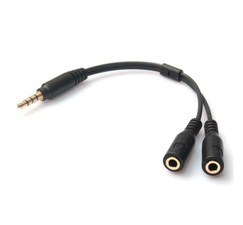 Audió adapter kábel (elosztó, 2 3.5mm jack aljzat - 3.5mm jack, 10cm) FEKETE