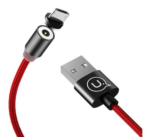 USAMS U-SURE adatkábel (microUSB mágneses csatlakozó, 100cm, cipőfűző) PIROS