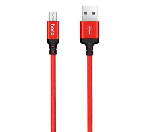 HOCO X14 adatkábel (USB - microUSB, gyorstöltő, 200cm, törésgátló) PIROS