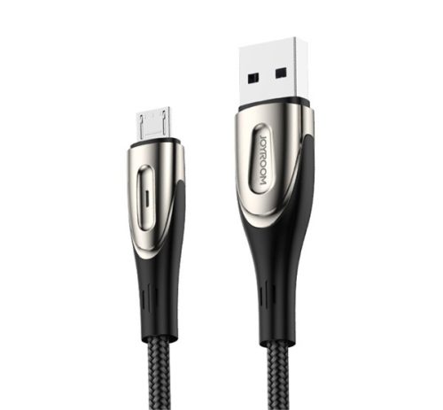 JOYROOM SHARP adatkábel (USB - microUSB, gyorstöltő, 300cm, nylon, törésgátló, cipőfűző) FEKETE